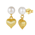 925 Silver Pearl Earring Fine Jewelry Gift Gold Plated Natural Freshwater Pearl Heart Earrings for Women