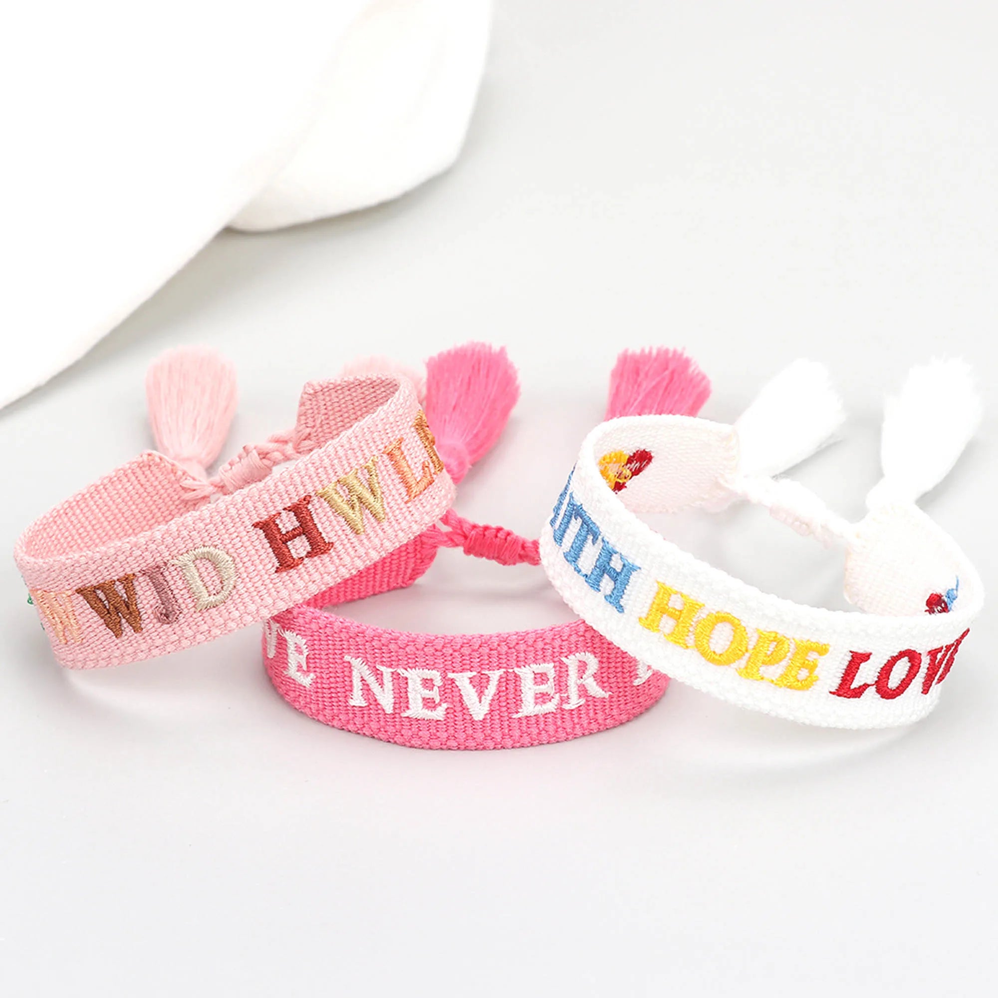 10pcs JESUS SVAES WWJD HWLF Bracelet Handmade Tassel Braided Rope AMAZING GRACE Embroidery Wristband Friendship Gifts