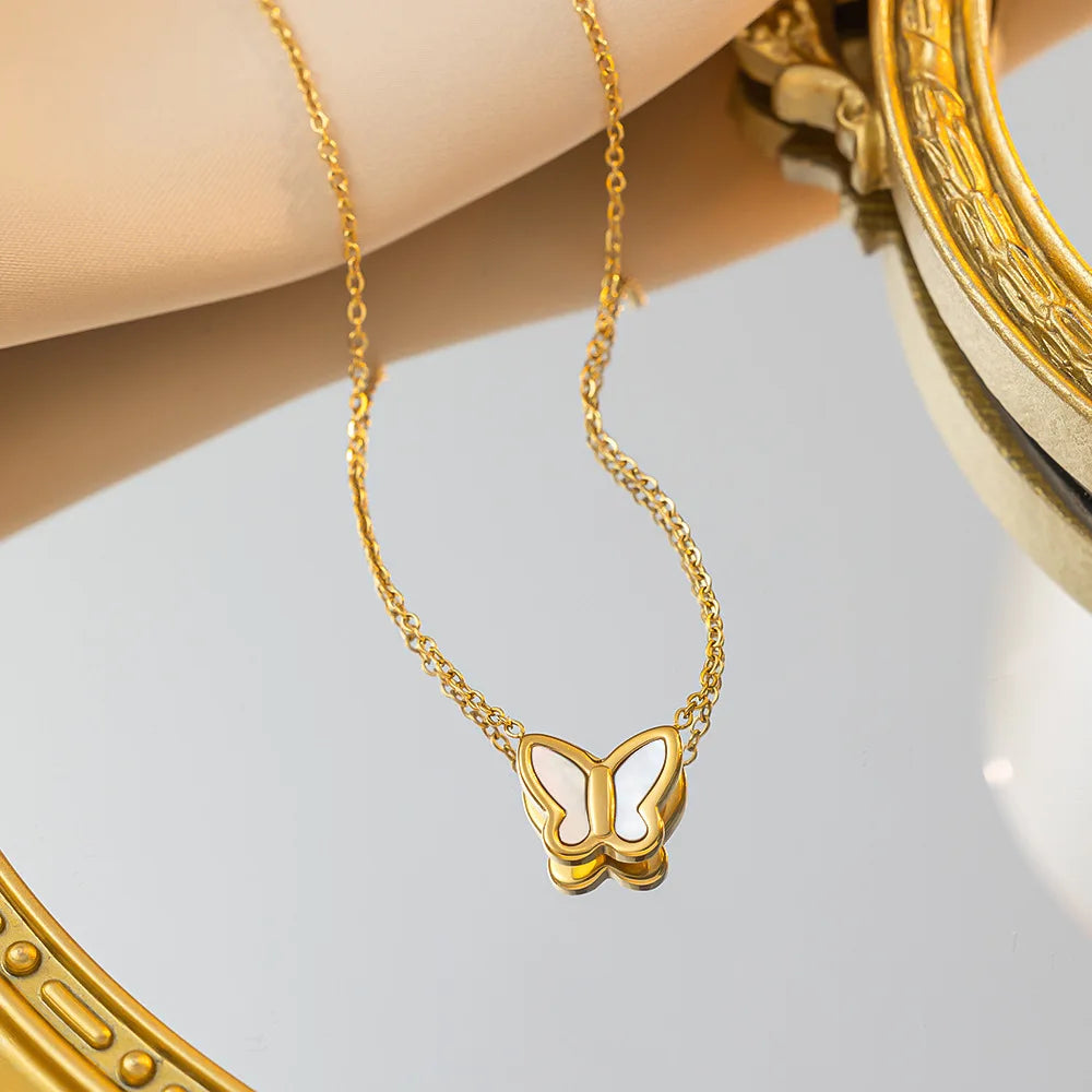 2025 Fashion Butterfly Charm Necklace Stainless Steel Necklace 18K Gold Plated Necklace Jewelry for Women Girls