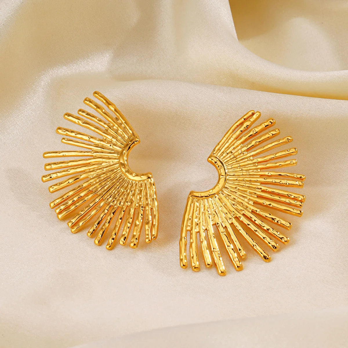 Punk Women 18K Gold Plated Geometric Stud Earrings Stainless Steel Exaggerated Ray Sector Earrings Hip Hop Jewelry
