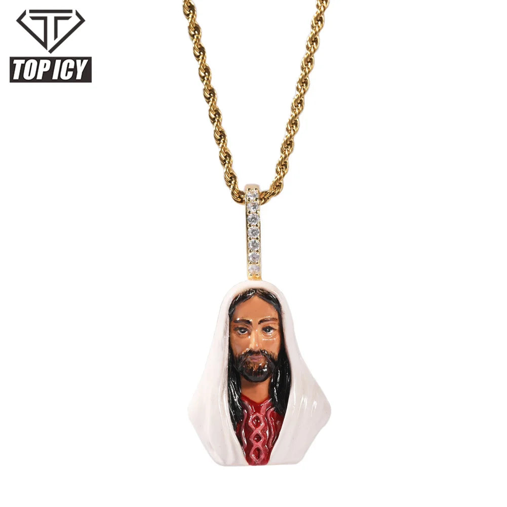 2021 Hot Sale Enamel Jesus Pendant with AAA CZ Hip Hop Pendants for Necklace