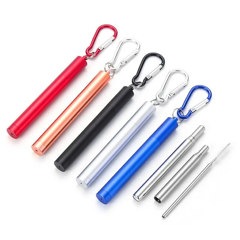 Telescopic Stainless Steel Straw with Cleaning Brush and Carabiner