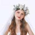 New Floral Headband Decorative Scrunchie Girl's Tiara Round Flower E Artificial Flower Girl Bride Crown Garland