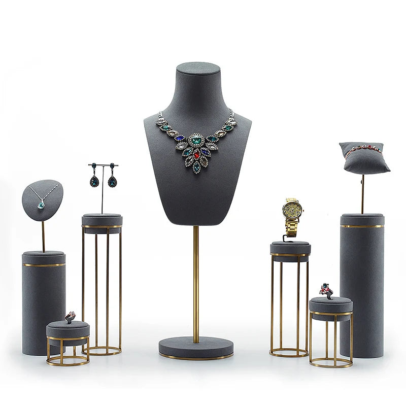Digu Jewelry Rack Metal Microfiber Jewelry Portrait Neck Display Props Necklace Display Mannequin Display Set for Shop Window