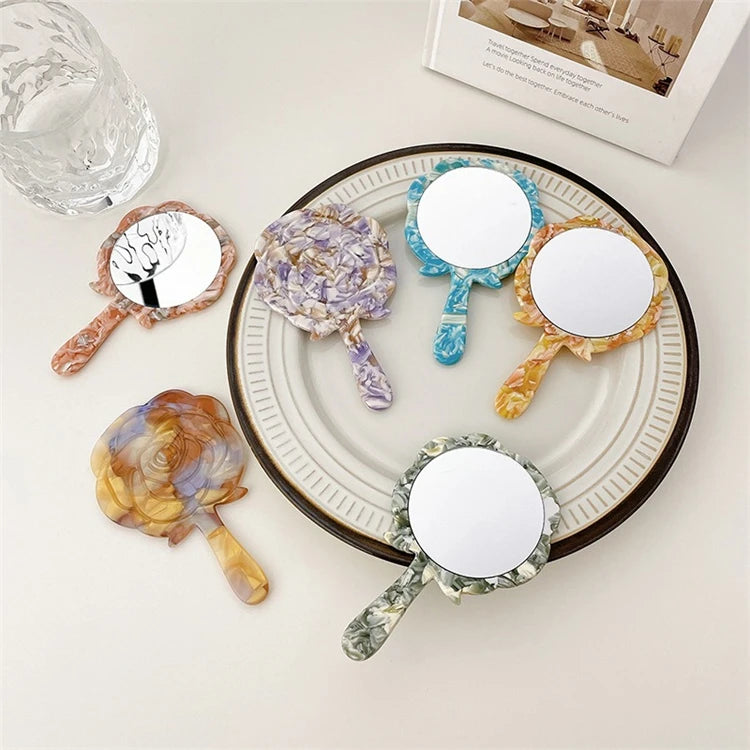 Daily Mirror Handheld Single-Sided Portable Acetate Rose Makeup Hair Combs