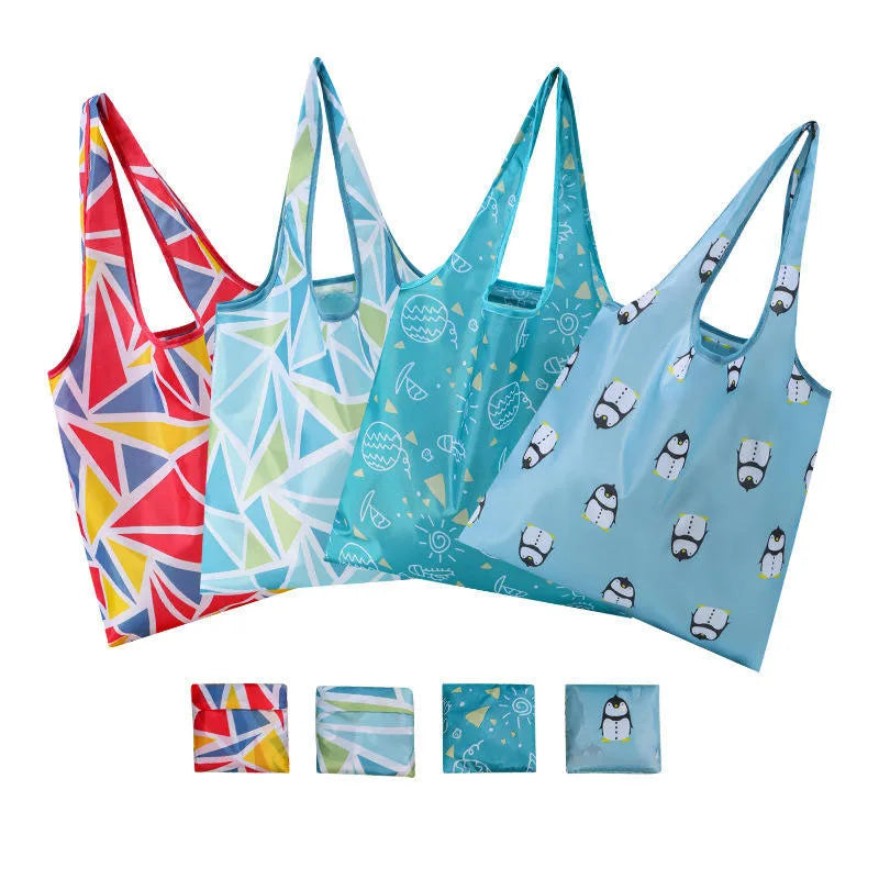 Custom Reusable Recycled Polyester Foldaway Pouch Grocery Shopping Trolley Tote Bags Rpet Foldable Bags