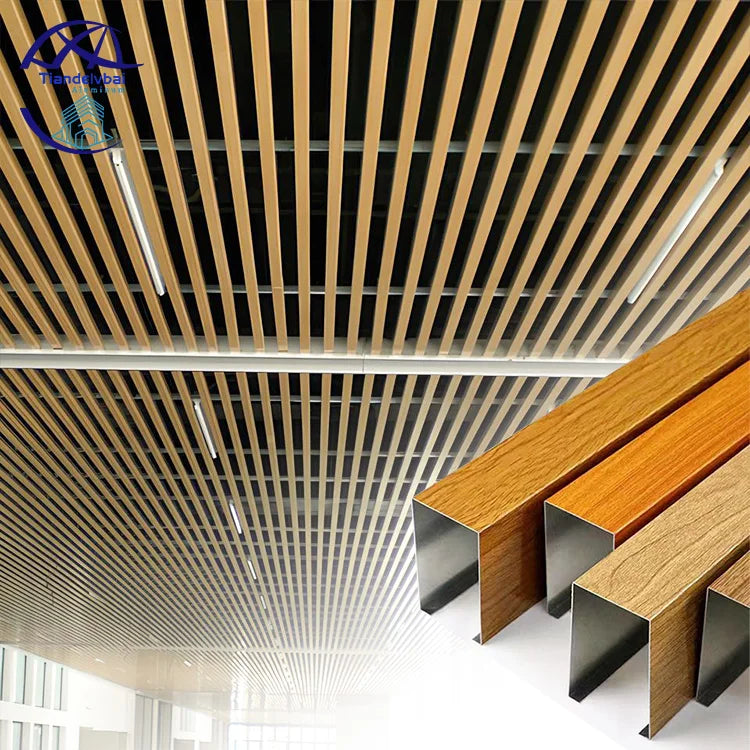 Aluminum Wood Grain Ceiling Baffle Suspended Aluminum Decorative U-Shaped Ceiling Ceiling Baffles