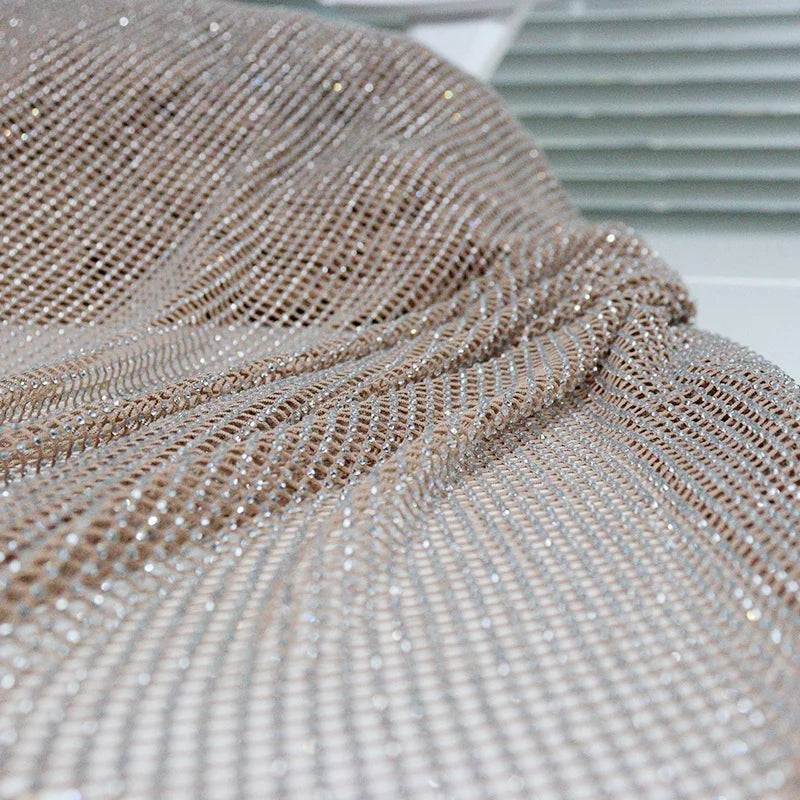 N001 Customized SS8 Crystal Stretch Mesh Fabric Bling Rhinestone Mesh Crystal Fabric for Dress