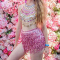 Sequin Fringe Skirt Belly Dance Hip Scarf Women Sparkly Skirt Party Club Rave Costume