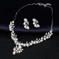 European and American Rhinestone Pearl Silver Drop Bride Necklace Earrings Two-piece Set Fashion Jewelry Set Wholesale