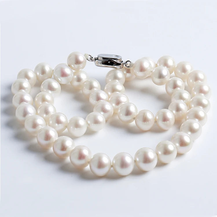 Wholesale Hot Sale 3A 8mm Natural Freshwater Pearl Necklace 925 Sterling Silver Clasp White Round Beads for Women Jewelry