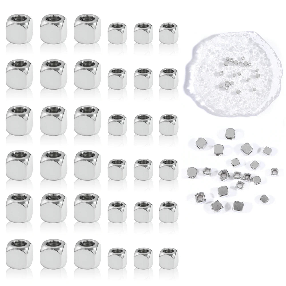 Stainless Steel Custom Logo Laser Engraved Spacer Cube Spacer Beads Square Loose Beads for Bracelet Jewelry Making Accessories