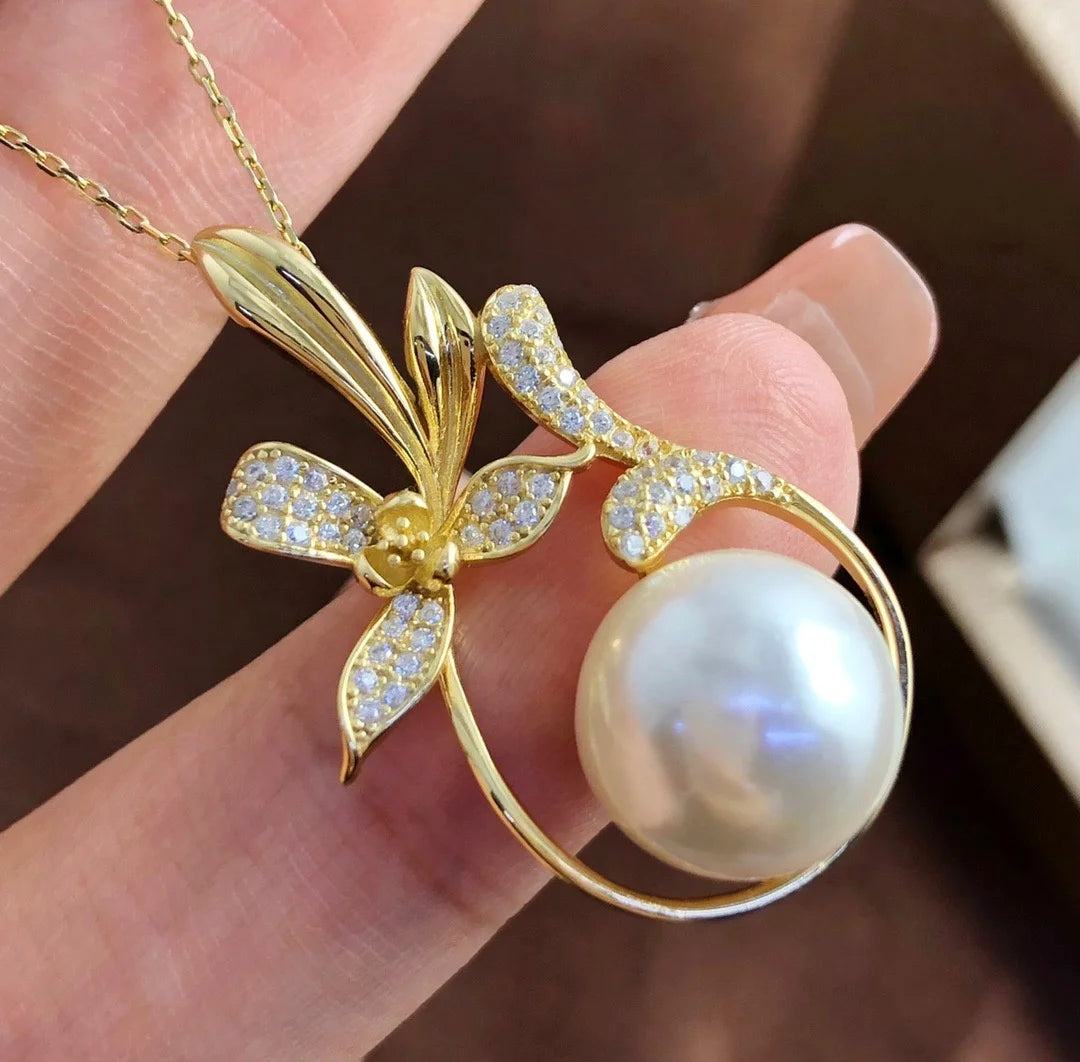 P1355 11-12mm DIY Natural  Freshwater Pearl Charm Pendant Necklace Accessory 925 Sterling Silver Jewelry for Women Without Chain