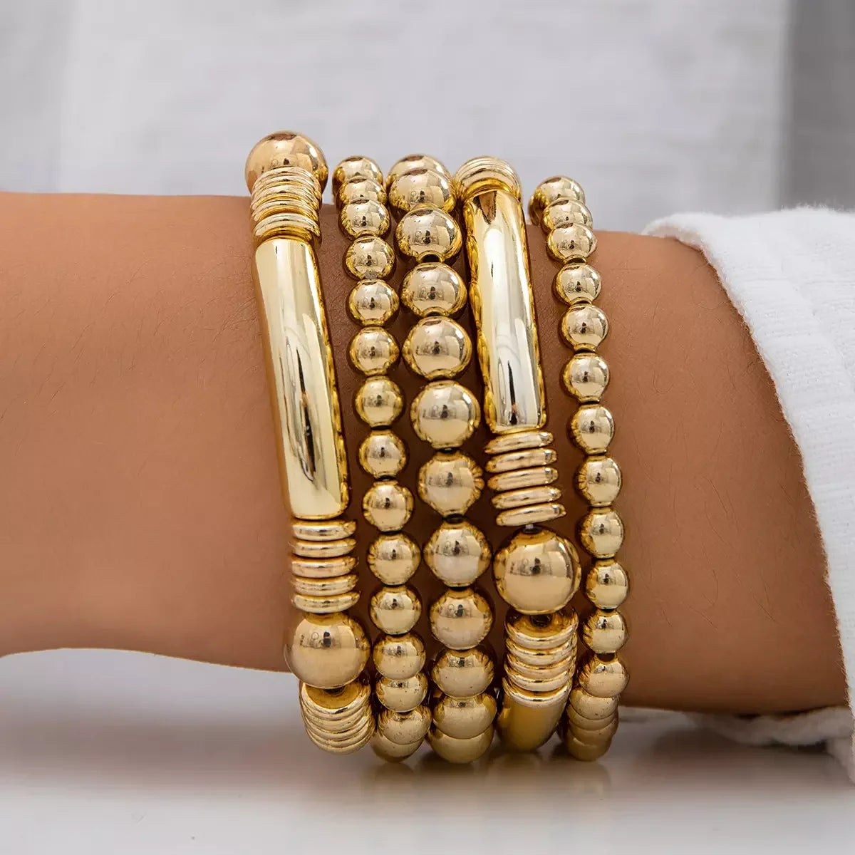 Exaggerated Punk Big Ball Chain Bracelets Women Vintage Chunky Round Beads Elastic Bangle Grunge Couple Jewelry Steampunk Men