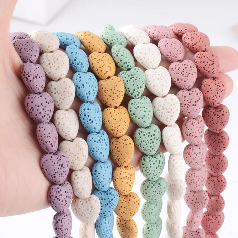 Color Volcanic Stone Beads DIY Handmade 4mm/8mm Beaded Jewelry Accessories Peach Heart Love Pendant Volcanic Rock Bracelets