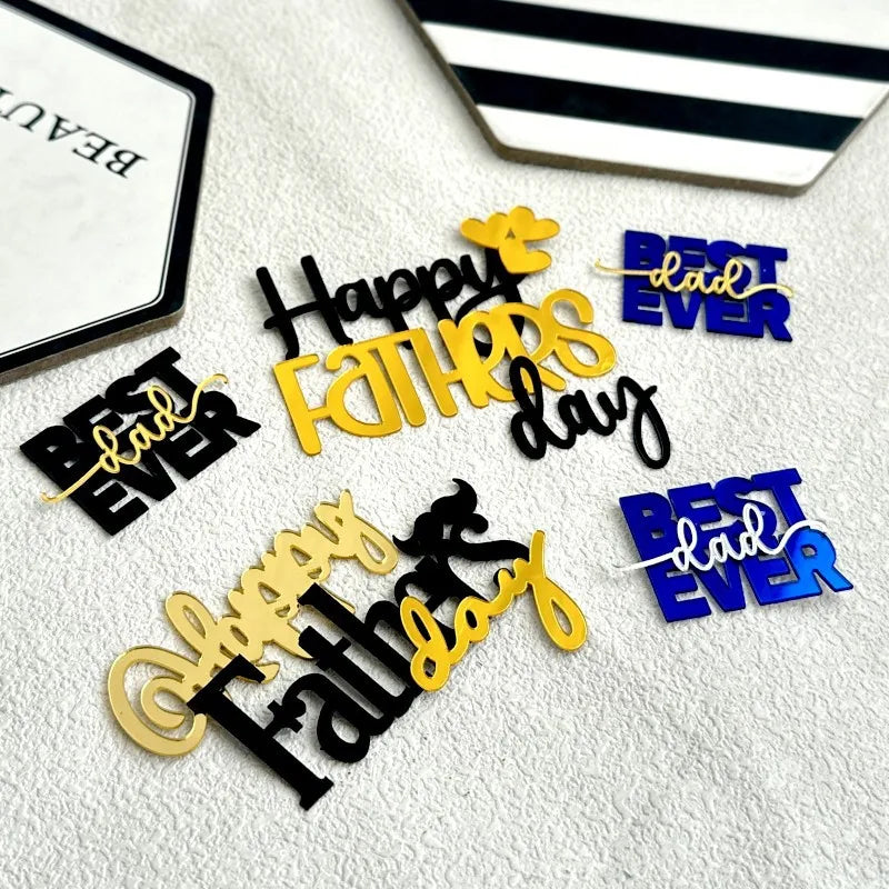 New Arrival Happy Father's Day Best Dad Cake Topper Acrylic Handmade F1 5-9cm Width 1.3mm Thickness Adult ECCOBELLA Supplies