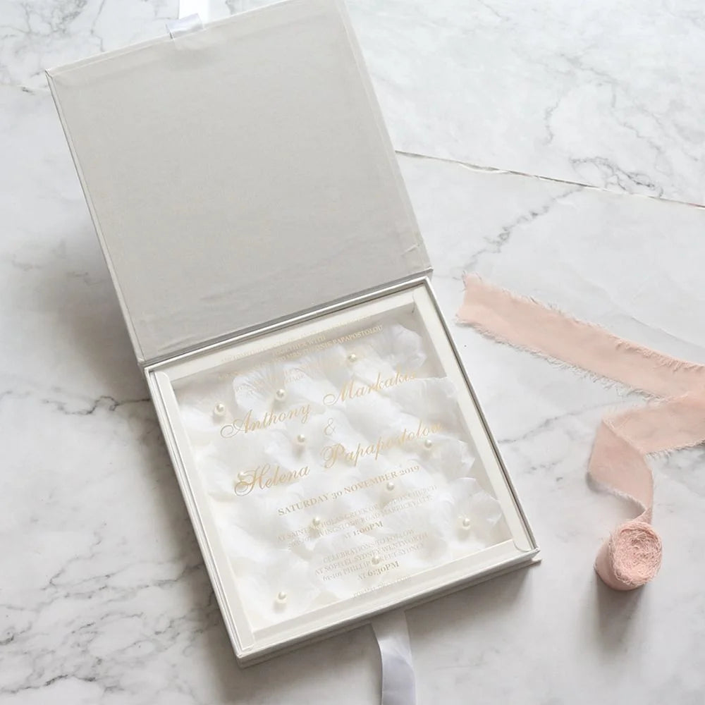 Elegant Clear Acrylic Wedding Invitations with Luxury Hardboard Embossing Wedding Invitation Boxes