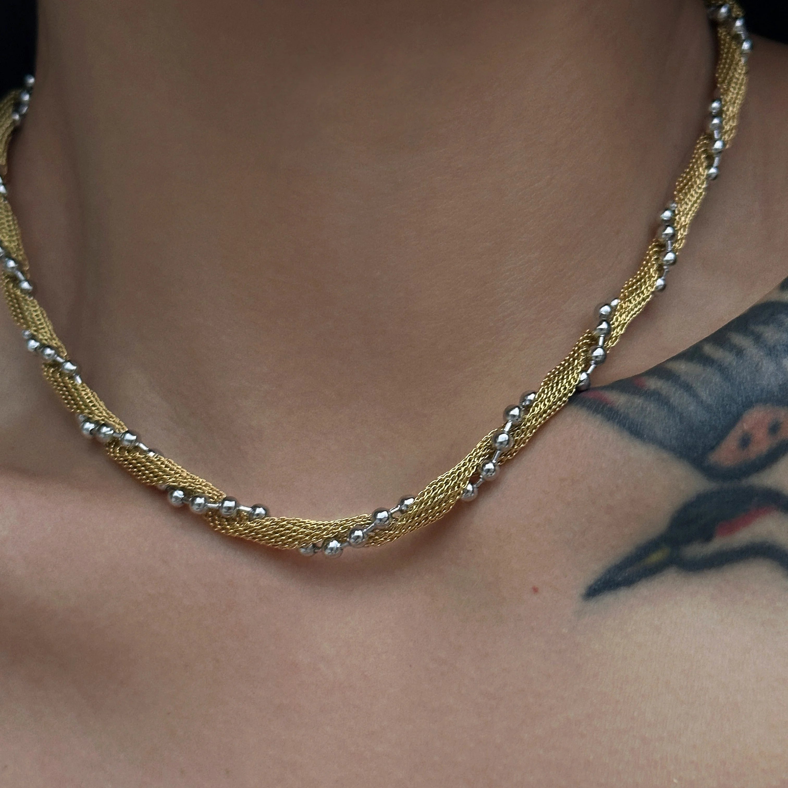 2023 Dazan Summer New 18k Pvd Gold Plated Stainless Steel Modern Mix Design Woven Beaded Chain Necklace Handmade Accessories