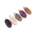 Diy Wholesales Titanium Plated Natural Druzy Quartz Agate Oval Electroplated Pendant Double Bail
