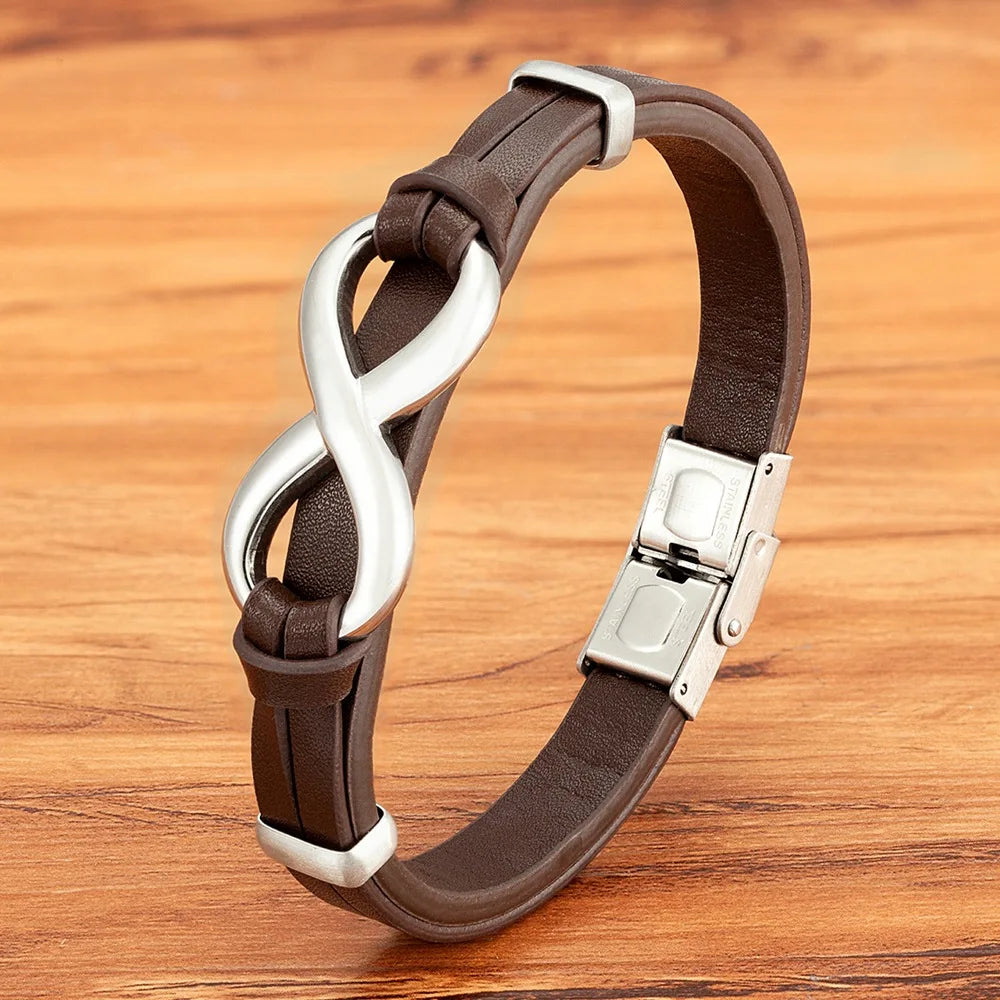 European and American Fashion Retro Woven Leather Bracelet Personality Hip Hop Men's 8-shape Leather Bracelet Bangle for Men