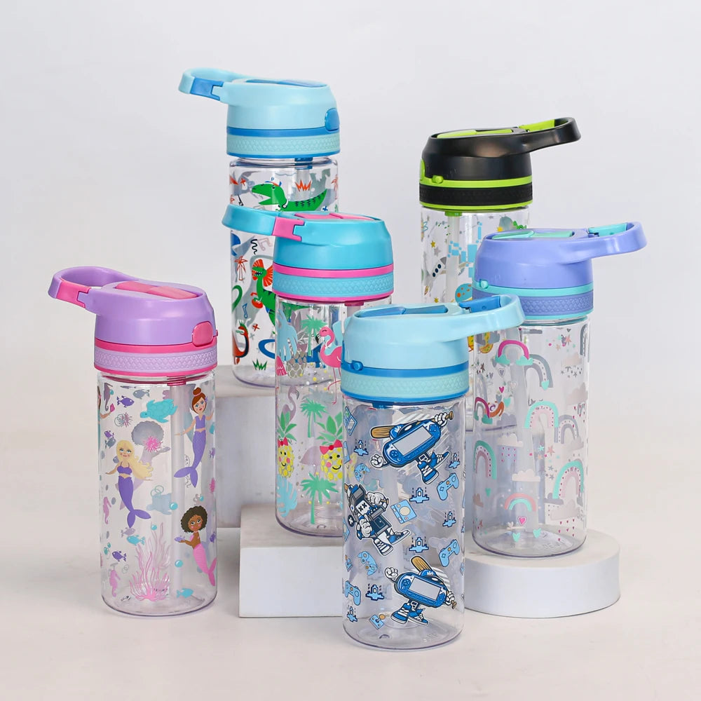 420 ml Plastic Children Water Bottle with Straw for Drinking kawaii Children School Cute Water Bottle