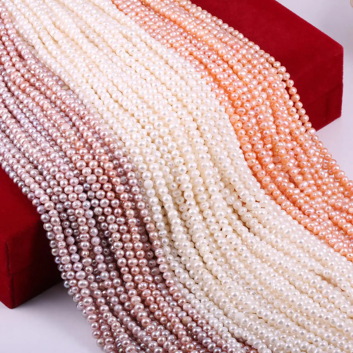 4-10mm Natural White Pink Purple Freshwater Near Round Pearl Beads Wholesale