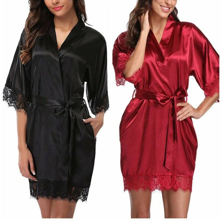 Satin Silk Kimono Bathrobe Custom Nightwear Women Satin Silk Dressing Gown Silk Bathrobe with logo