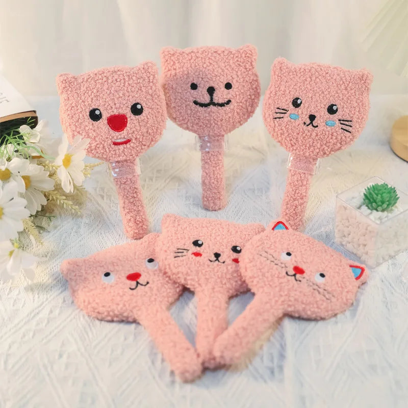 New Arrival Portable Travel Size Cute Plush Handheld Makeup Round Mirror Cosmetic Mirror with Plush Cover