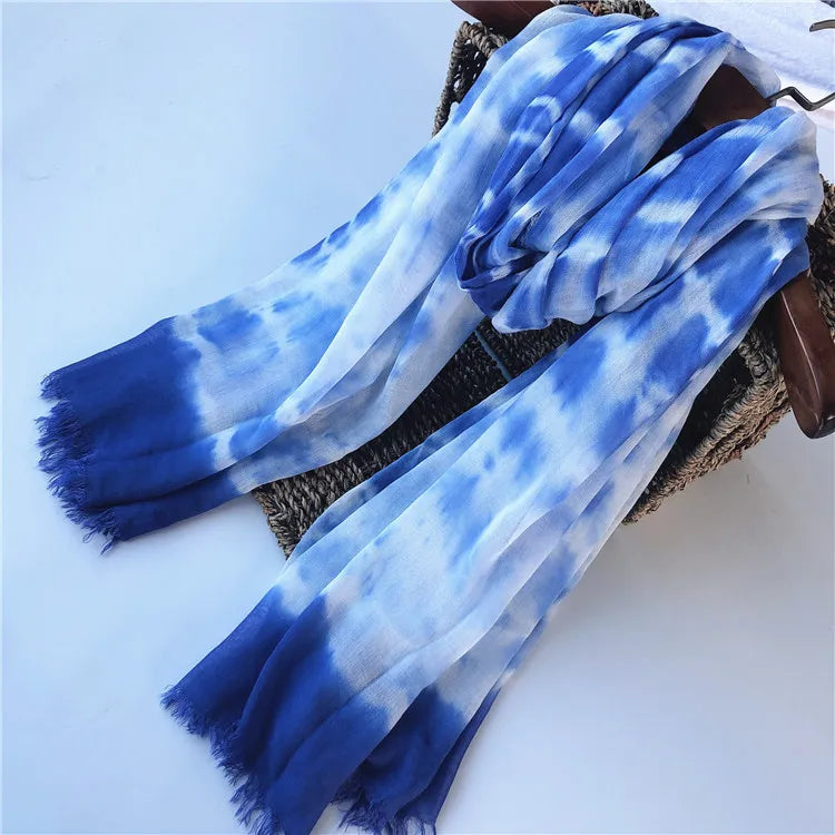 Modal Scarf Tie-Dye Blue Dye Series Temperament Shawl