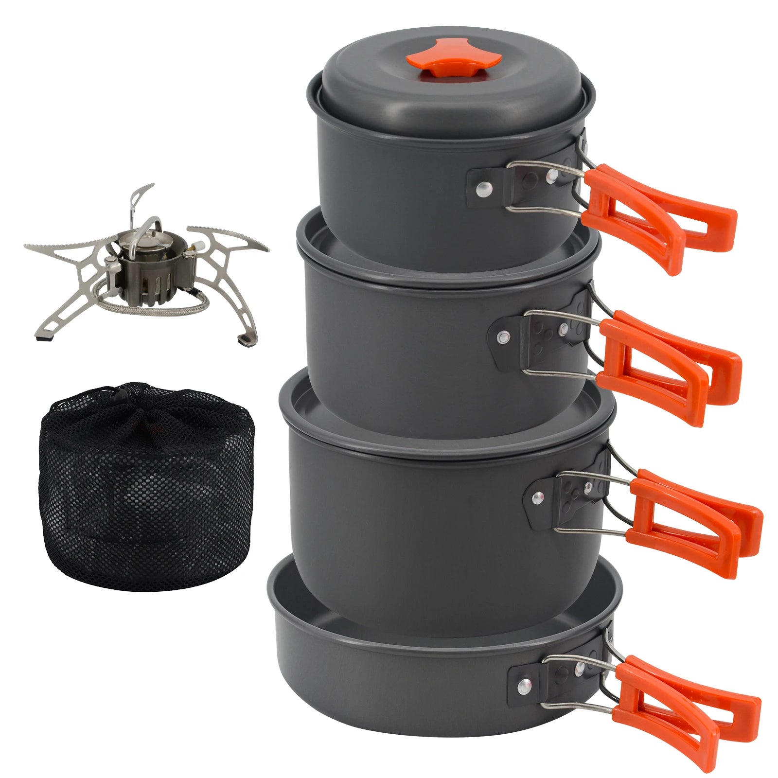 Lightweight Pot Set with Mini Stove and Fork-spoon Set Suitable for Backpacking  Hiking and Picnics.