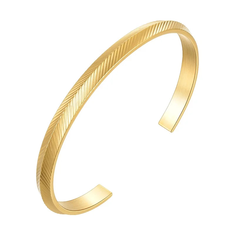High Quality 18K Gold Plated Stainless Steel Jewelry Symmetrical Twill Stripe Accessories Cuff Bracelets B222284