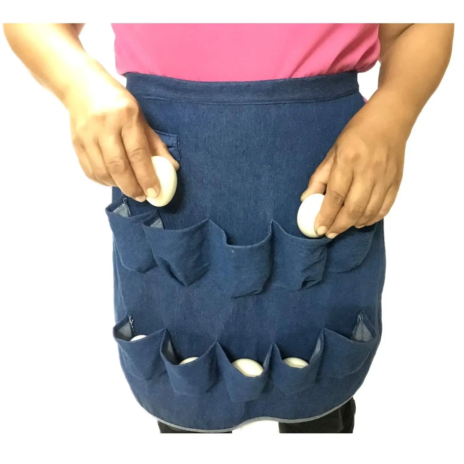 Polyester Cotton Blend Denim Black Blue Multi Pockets Egg Collecting Apron