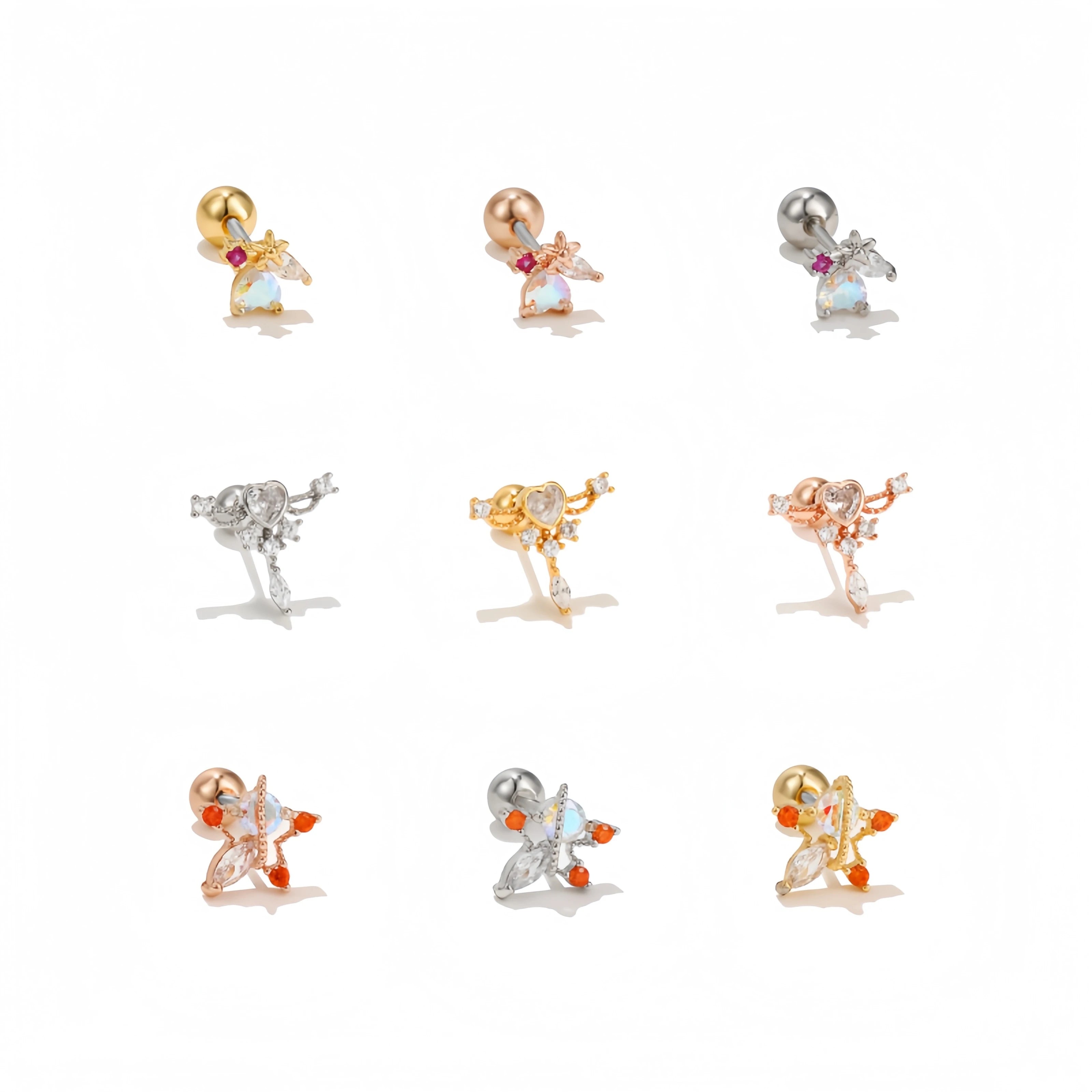 High-Quality Wholesale 18k Gold Plated Ear Bone Stud Creative Design Zircon Heart Ear Stud Titanium Earrings Piercing Jewelry