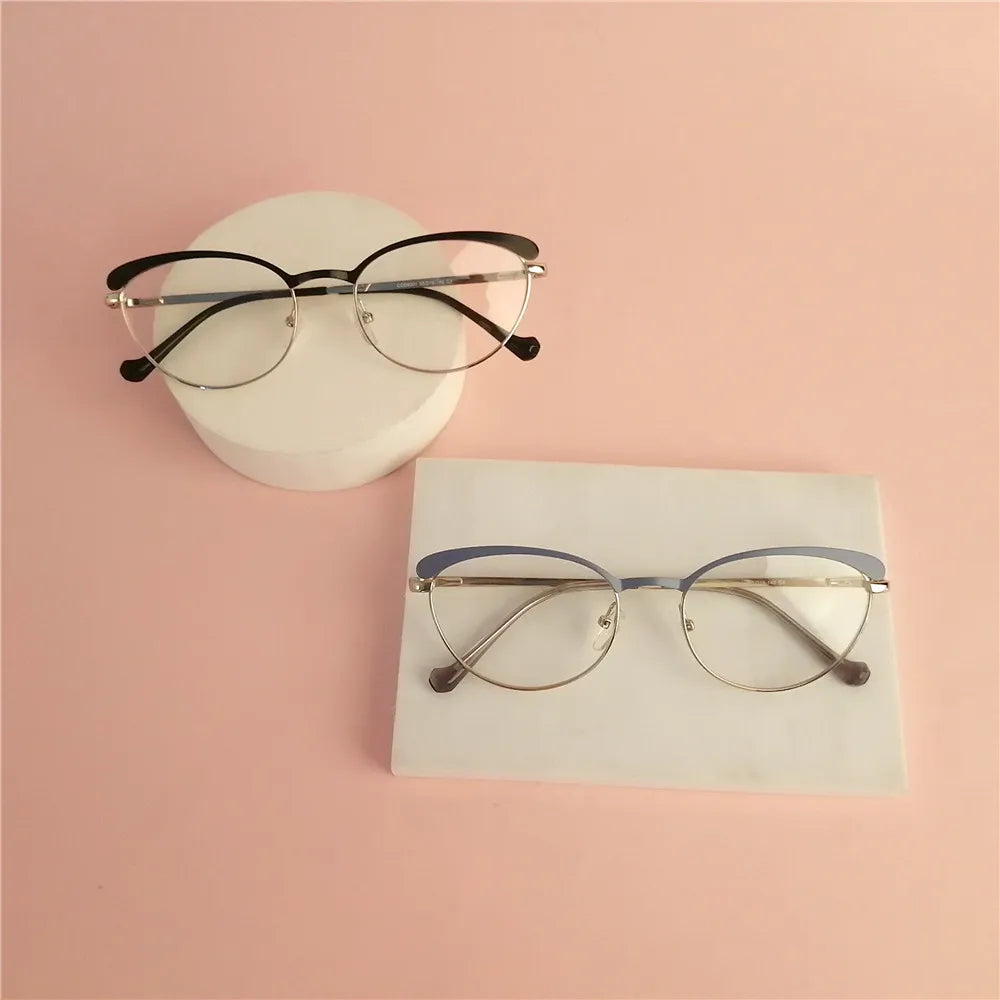 Cat Eye Optic Eyeglasses Women Fashion Designer Eyewear Metal Frame Eyeglass