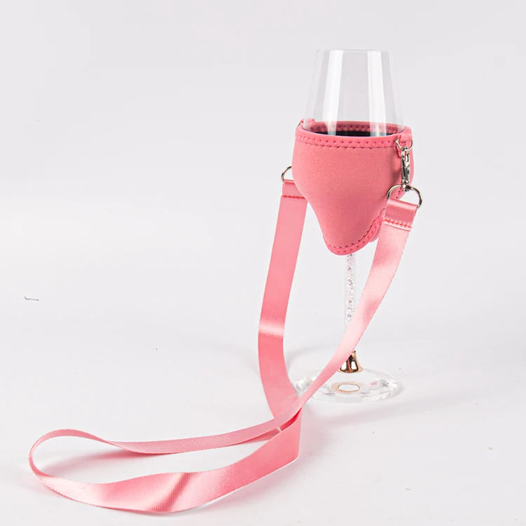 Personalized Logo Blank pink Solid Color Long Neck Double Clip Hook Lanyard for Neoprene Wine Glass Coolers Holder