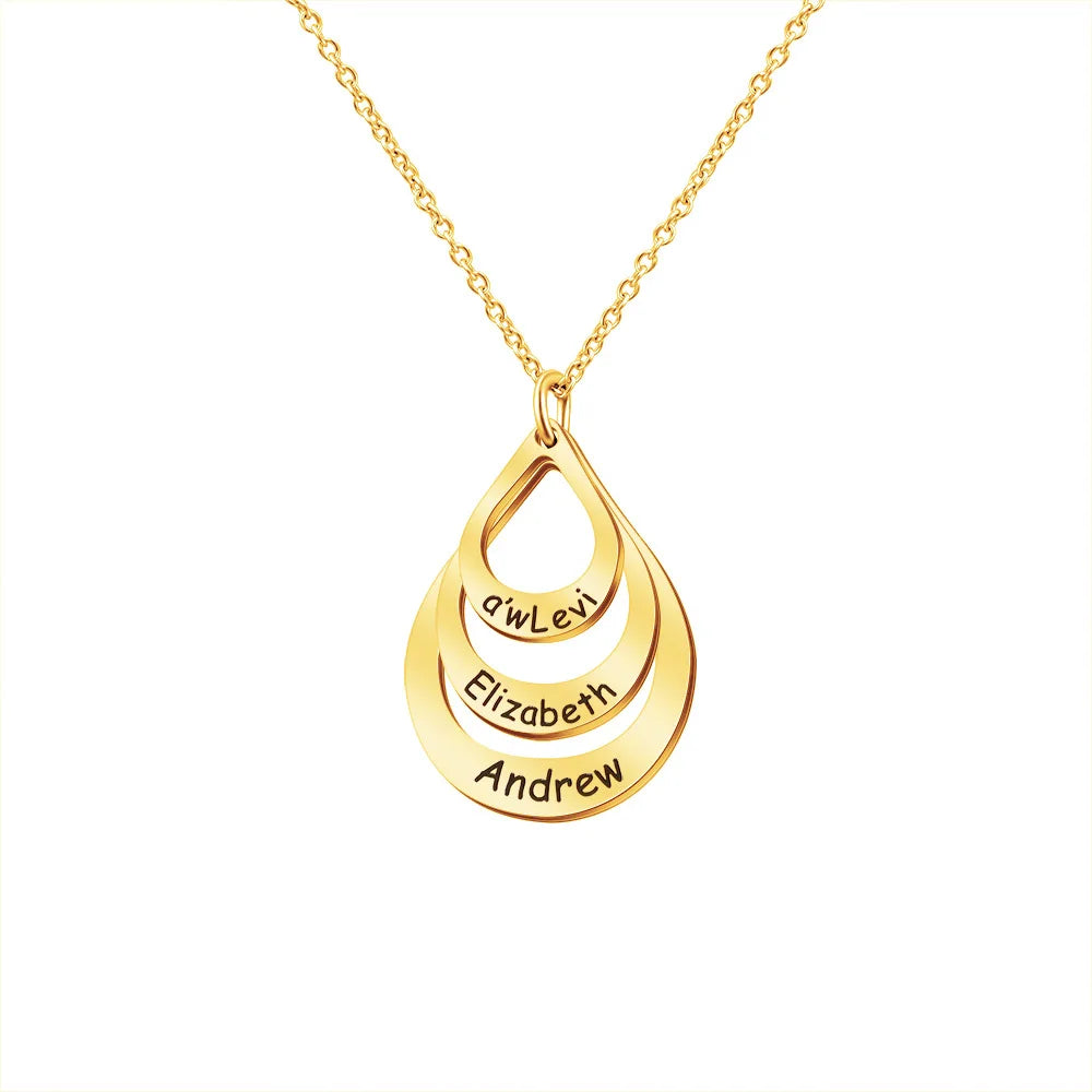 DIY Name Engraving Russian Rings Pendant Trendy Custom Name Necklace Water Drop Necklace Mother Dad Gift
