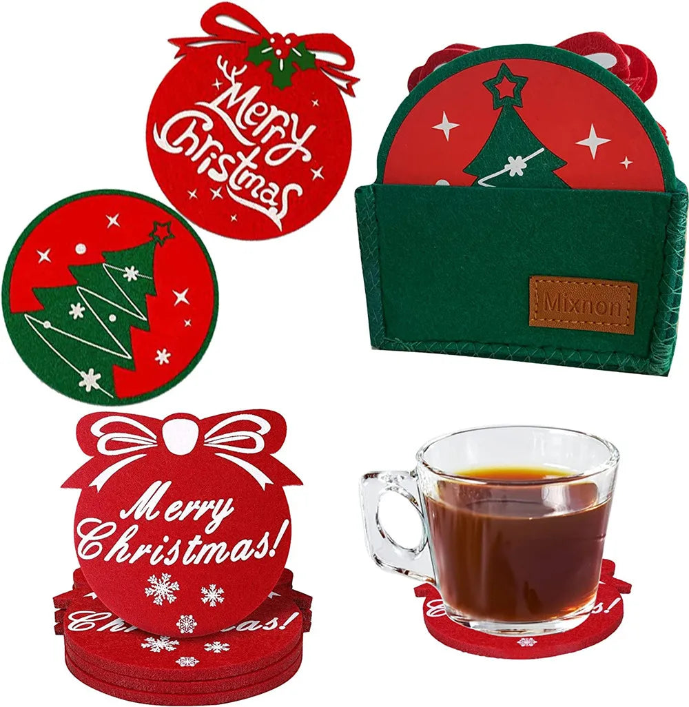 Christmas Drink Coasters Glasses Felt Coasters Cup Mat for Drinks bar Cups Glass