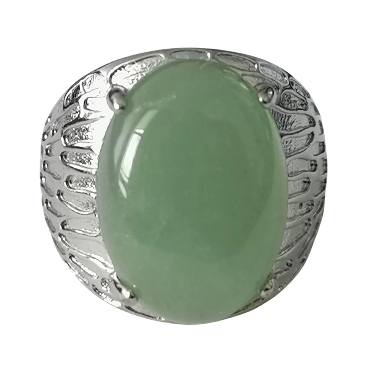 Minimalist and Fashionable Green Aventurine Silver Ring for Women and Men with Retro Oval Gemstone Ring Accessories