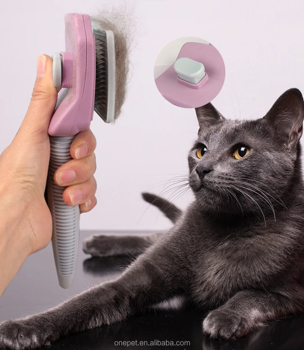 Customized Logo Pet Hair Brush Stainless Steel Dog Self-Cleaning Pin Brush Soft Cat Dog Hair Grooming Slicker Brush