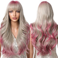 Factory Wholesale Price Ombre Pink Wave Synthetic Wig Long Blonde Pink Wig with Bangs for Daily Cosplay Use Heat Resistant Fiber