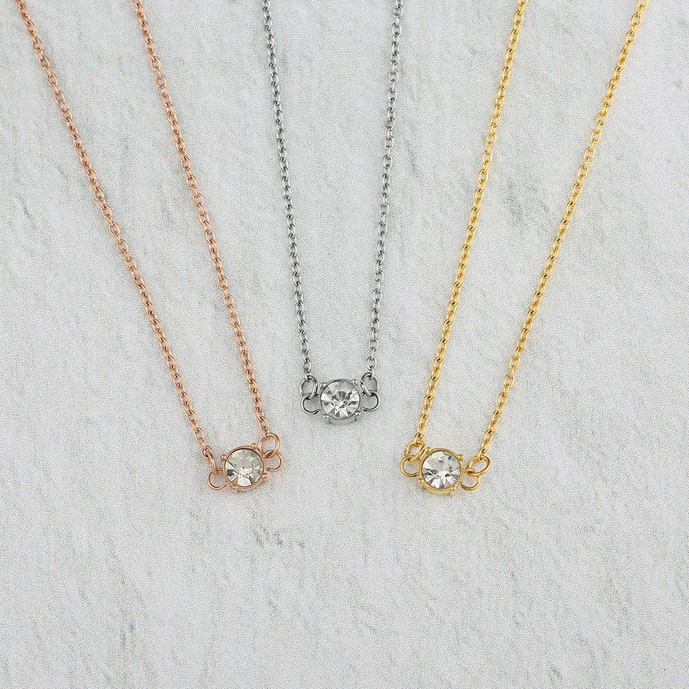CZ Crystal Shiny Rhinestone Pendant Choker Necklace Stainless Steel Fine Jewelry Gold Plated Link Chain Perfect Gift for Ladies