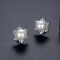 LUOTEEMI Young Woman Female Fashion Jewelry CZ Stones Snowflake & Pearl Lovely Cute Stud Earrings