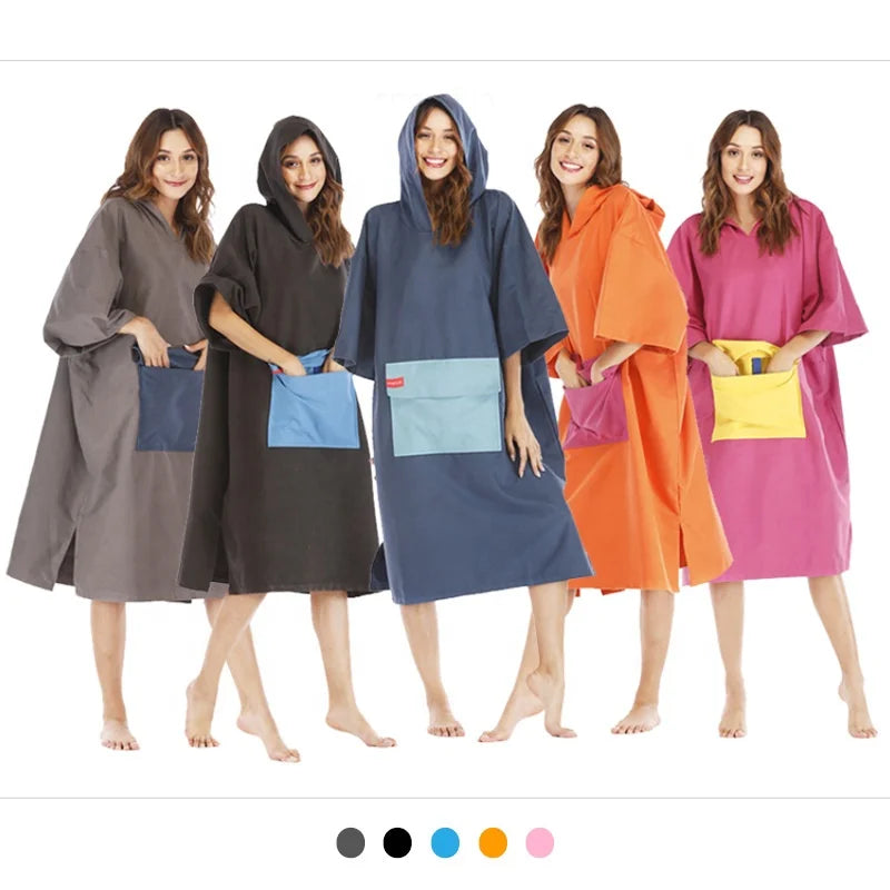 Custom Logo Print Microfiber Adult Surf Hooded Poncho Towel Surfing Changing Coat Poncho Beach Towel