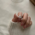 Unique Wave Gift Ring Adjustable 925 Silver Bangle-Style Band Wavy Modern Jewelry for Her Birthday Anniversary