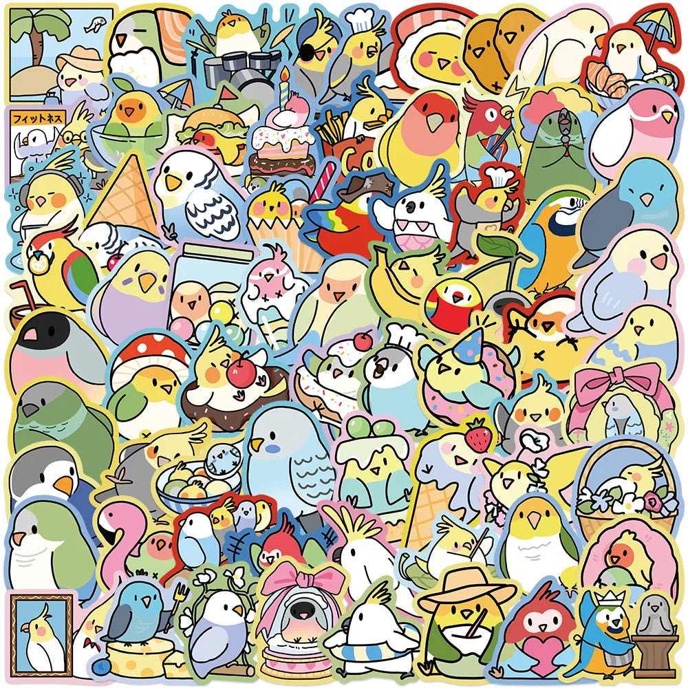 70Pcs Cartoon Cute Little Parrot Graffiti Stickers for Book Wall Decor Japanese Kawaii Sticker