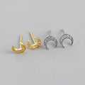 Fashion 925 Sterling Silver Moon Earrings with White Zirconia Gold Plated Moon Shape Stud Earrings for Women Screw Back Earring