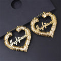Personality Exaggerated Gold Plated Initilal Earrings Diy Stainless Steel Bamboo Heart English Letter Heart Hoop Earrings