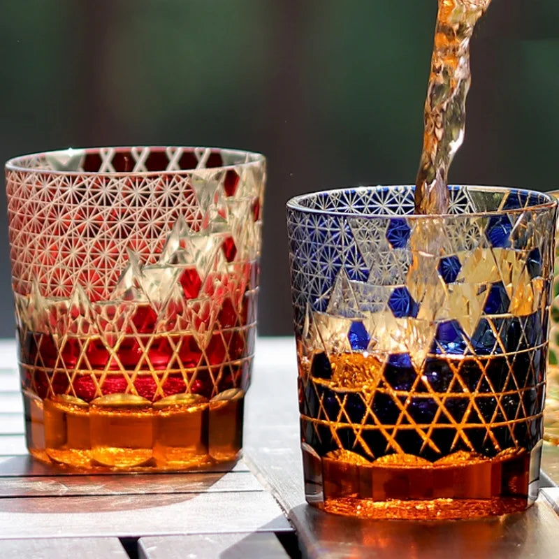 Wholesale 8oz Premium Crystal Cocktail Tumbler Old Fashioned Whiskey Glasses with Japanese Edo Kiriko Engraving for Presents