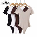 ECMLN Women's Summer Elegant Bodysuit Tops Casual Stretch Sleeveless Tank Top Tight Bottom Ribbed Jumpsuit Solid One Piece Neck