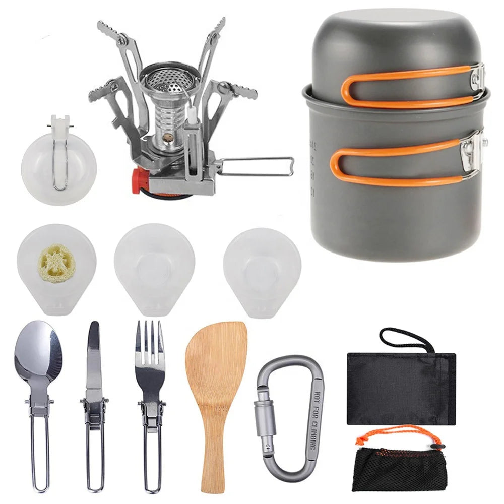 Portable Outdoor Picnic Cookware Set Camping Cooking Pot and Gas Stove for Hiking & Adventures